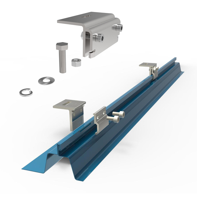  Techo de metal trapezoidal Costura de costura de metal Sistema de soporte de montaje solar